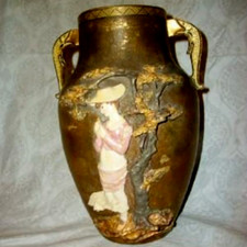 English Moore Bros Art Deco Lady Porcelain Amphora Vase Lamp Base Fish Handles