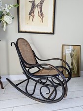 Antique Bentwood Rocking Chair Thonet Ebonised Black Woven Chair Number 23 Rare