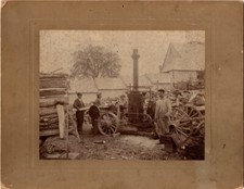 Antique HUGE Cabinet Photo, Horse Drawn Portable Steam Powered Fire Wood Saw