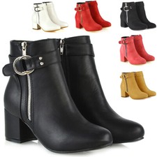 Womens Low Mid Heeled Ankle Boots Ladies Buckle Chelsea Strap Dressy Booties 3-8