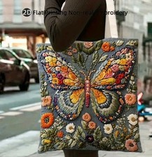 Womens Canvas Tote Bag Large Butterfly Design 2D Print Boho Retro Summer Handbag