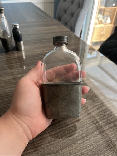 Antique glass hip flask with - flask,