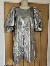Stunning Zara Silver Mirror Ball Sequin Party Cocktail Dress 8-10 Christmas!