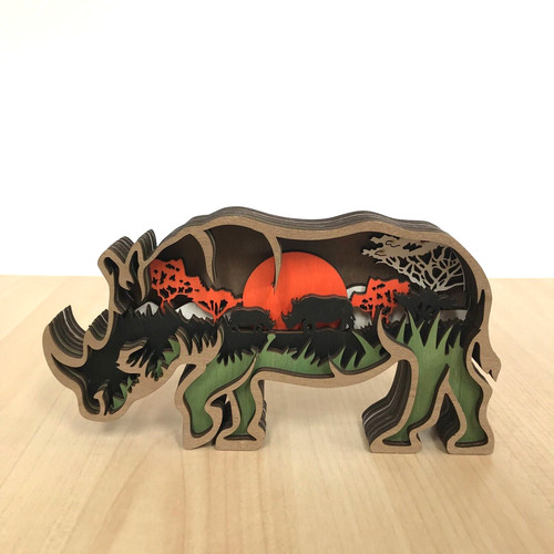 Wooden rhino layered - rhino,