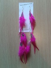 Long Rooster & Marabou Feather Earrings On Leather  Hand Made