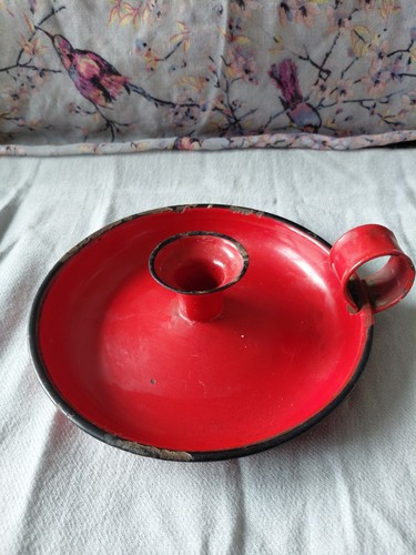 Vintage red enamel chamber - enamel,