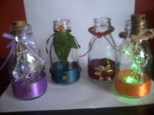 Hand Decorated 'mini glass milk bottles,(set of 4), Lights not included