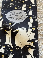 Ian Heath Tie Rack Vintage Fun Penguin Graphic Print Made In Italy 100% Silk