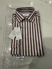 ETON Men's Long Sleeve Shirt, Red/White Stripe, Slim Fit, Size 15.5/39 / Medium