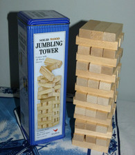Jumbling Tower Wooden Block Building Game Complete in a Tin