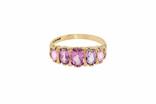 9ct gold pink topaz five - , stone