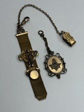 Antique Gold Filled Masonic Free Mason Watch Fob And Mesh Watch Fob 