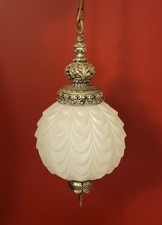 VTG Fredrick Ramond Swag Lamp White Drapped Glass Shade Gold Cast Metal SEE
