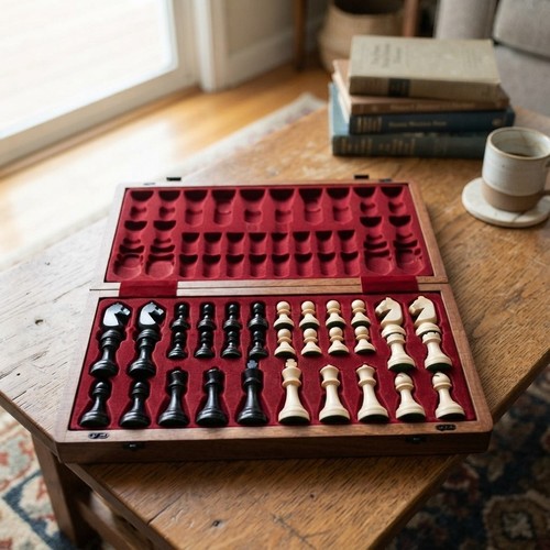 Mahogany folding chess set - folding,