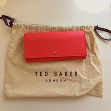 Ted Baker Clutch Purse Pink Bovine Leather Wallet Zip Coin Pocket ID Notes Cards