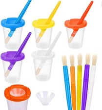 Kids Paint Pots with Lids and Paint Brushes for Children Assortment Spill Proof