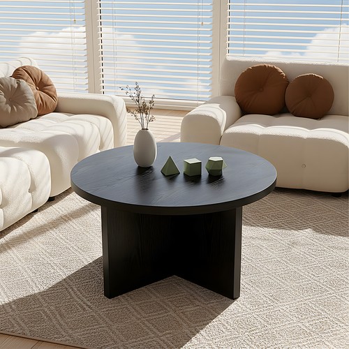 Black round coffee table - black,