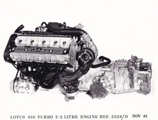 LOTUS 910 TURBO 2.2 LITRE ENGINE REF. 2226/D NOV 81, PERIOD PHOTOGRAPH.