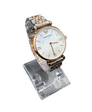 Ladies Emporio Armani Designer Watch Mother Of Pearl Roman Rose Gold (ExDisplay)