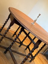 Antique Table Victorian Oak Barley Twist Drop Leaf Extends Slim to Large Oval