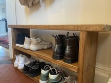 Hand crafted rustic reclaimed wooden shoe bench / shoe storage rack rack hallway