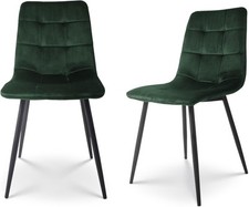 Green Velvet Upholstery Dining Chairs Padded Seat with Sleek Black Metal Legs