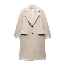 Zara Ecru Oversized Boucle Longline Coat Colour Ecru/ Ivory / Cream Size S (S-M)