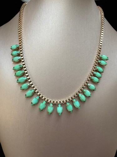Gold tone mint - green, marquise
