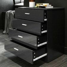 Black High Gloss Chest of 4 Drawers Home Bedroom Furniture Set Storage Cabinet