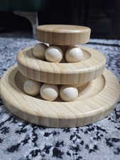 Wooden Cat Roller Ball Toy Interactive 2 Tier Tower Fun Cat Ball Toy