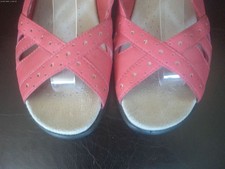 HOTTER COMFORT CONCEPT ELLA CORAL RED LEATHER SLINGBACK WEDGE SANDALS UK 6.5 VGC