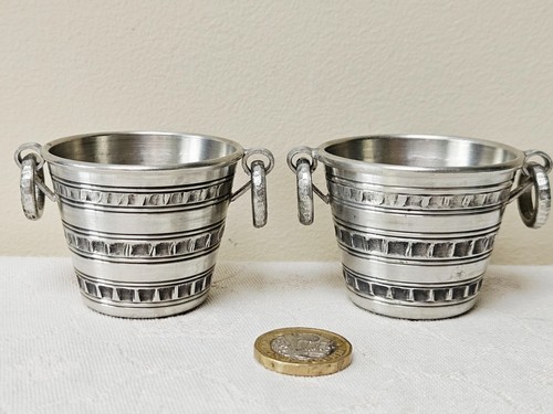 Miniature pewter buckets - , by