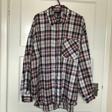 New Look Check Shirt Size 12 Long Sleeve Collared Cotton Blend Pockets Blouse