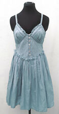 Knee-length New Look ice blue cotton lace-trimmed strappy flare dress size 12