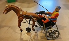 VTG Antique Made In Germany Horse Racing Trotter Sulky Rider Wind Up Toy 