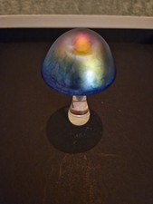 Heron Glass.  Small Azure Blue Mushroom.  7cm