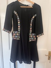 Kate Moss for Topshop Black Embroidered Dress with Pockets Size 8