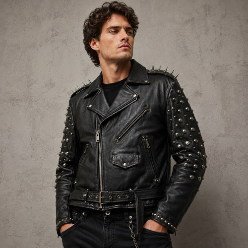 Men black studded leather - men's,