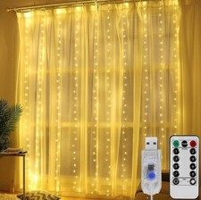 USB LED Window Curtain Fairy String Lights Remote Copper Wire Warm White 3M XMAS