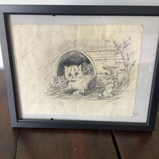 Louis Wain Cat Kittens Sister Claire Illustrator Drawing Signed Provenance Rare