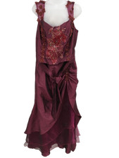 CHERLONE Ladies UK 20 Burgundy Sequin/Embroidered Floral Satin Feel Dress BNWT 