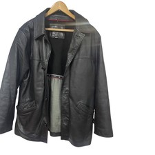 Ciro Citterio Jacket Black Leather Button Front Pockets Collar Vintage Winter