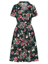 1950s Style Navy Tropical Print Shirtwaister Dress