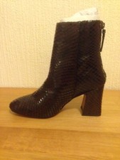 TOPSHOP 'BELIZE' BURGUNDY SNAKESKIN EFFECT BLOCK HEEL BOOTS NEW UK SIZE 3