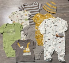 Carter's Baby Boy Clothing Bundle Set of 8, Size 0-3M, Construction Site Theme