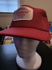 Vintage 80s Construction Laborers Local 472 hat King Louie red snapback union