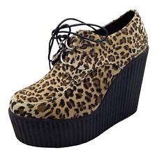 Womens Ladies Leopard Print High Wedge Heel Shoes Ankle Boots Size UK 3 New