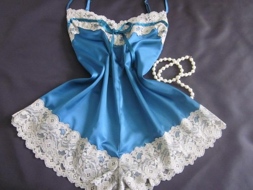 Teal satin cami knickers - teal, teddy