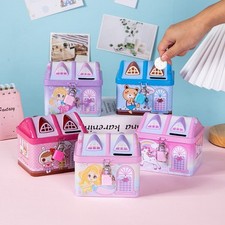 House Model Kids Money Piggy Bank Coin Saving Cash Tin Metal Box