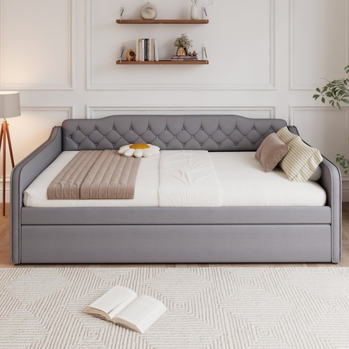 Double bed 135x190 - grey, velvet